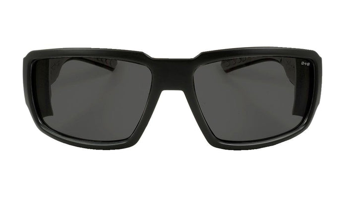 Front view of the Bomber Boogie Z87+ safety glasses with smoke anti-fog lens