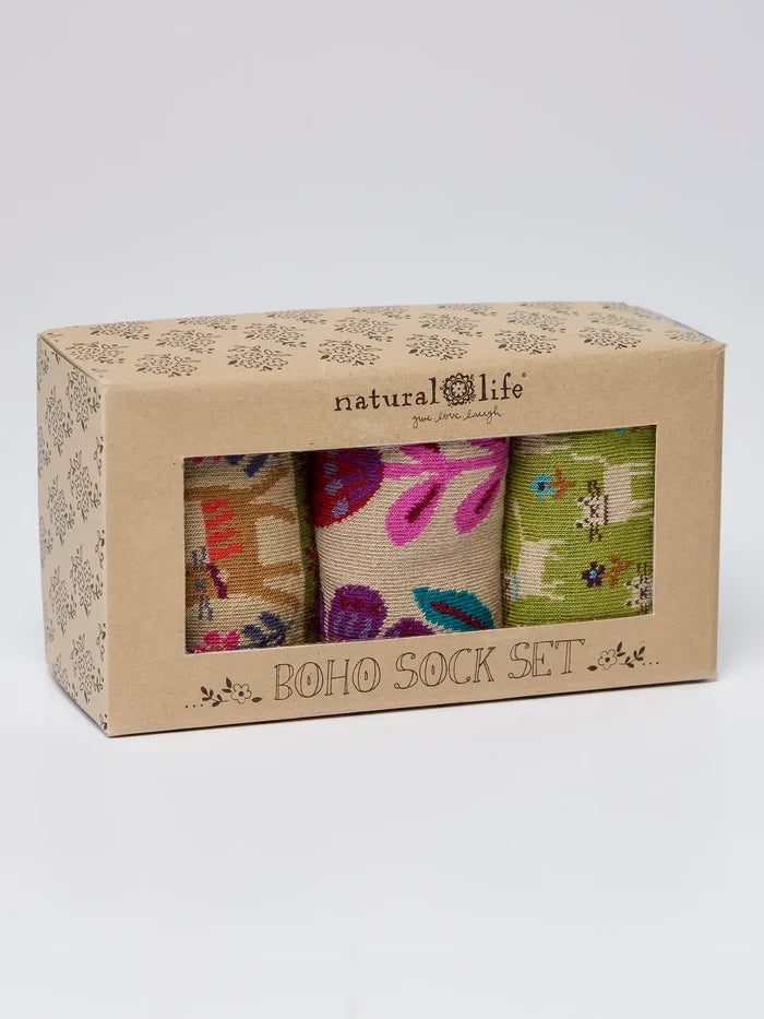 Boxed Boho Sock Set, Set of 3 - Cream Cat-view 4