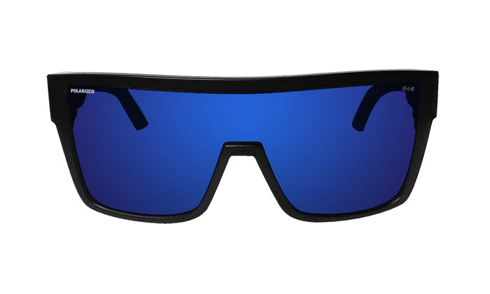 Bomber Buzz Bomb ANSI Z87+ polarized safety sunglasses with blue mirror lens, front view