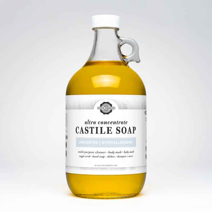 Rustic Strength | Castile Soap - Ultra Concentrate | 64oz Glass | Unscented