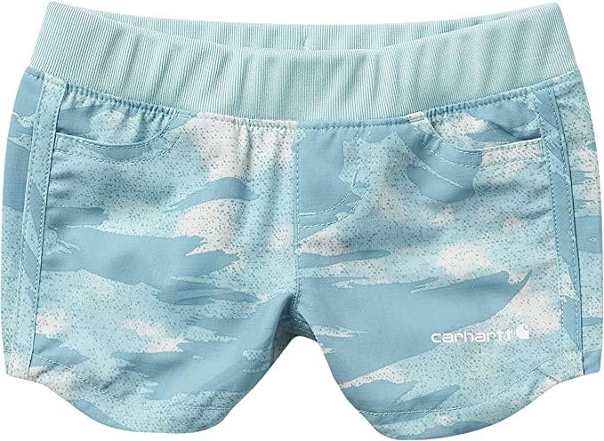 Carhartt Kids lightweight ripstop camo shorts for girls in teal camo print
