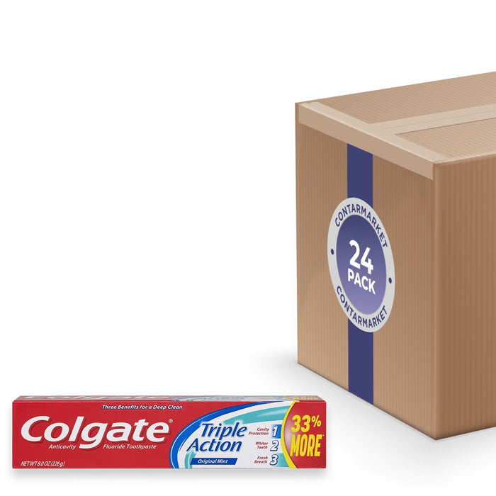 Colgate Triple Action Fluoride Toothpaste Mint Flavor - 8 oz - 24 Pack