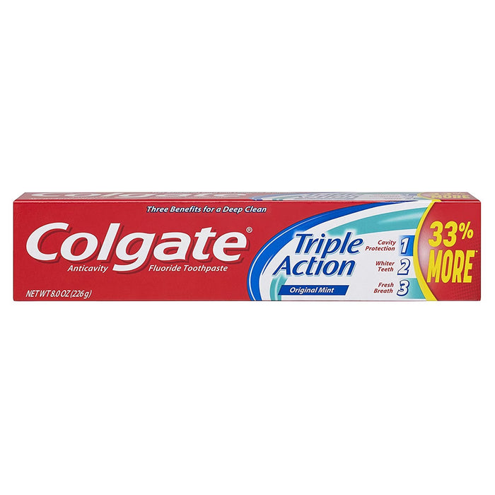 Colgate Triple Action Fluoride Toothpaste Mint Flavor - 8 oz - 24 Pack