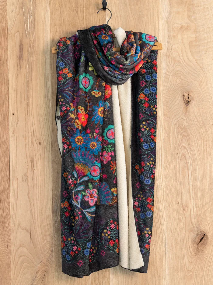2-in-1 Cozy Shawl Scarf - Charcoal Folk Flower-view 3