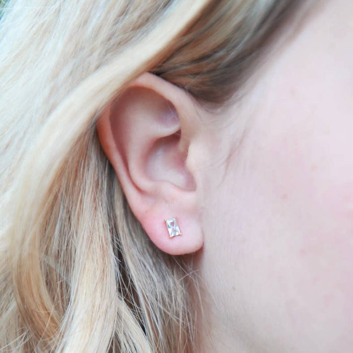 Crystal baguette stud earrings multiple colors