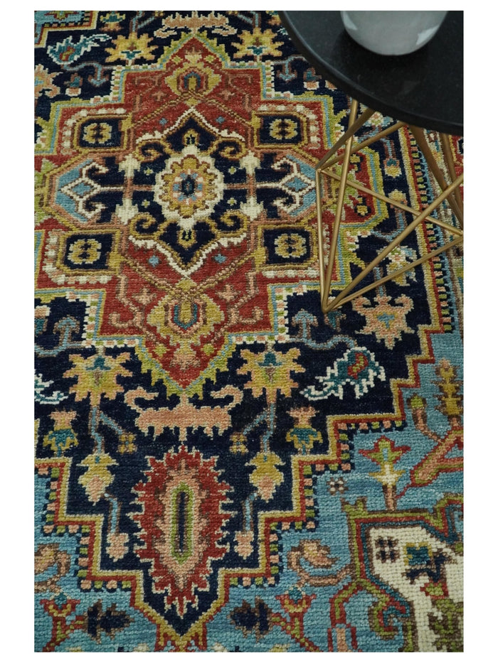 6x9 Blue and Rust Hand Knotted Wool Antique Vintage Persian Area Rug | TRDCP19269 - The Rug Decor