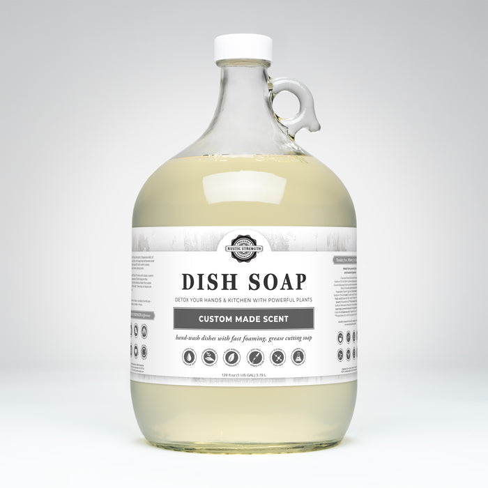 Rustic Strength,Dish Soap,128 oz Glass, Custom Made Scent
