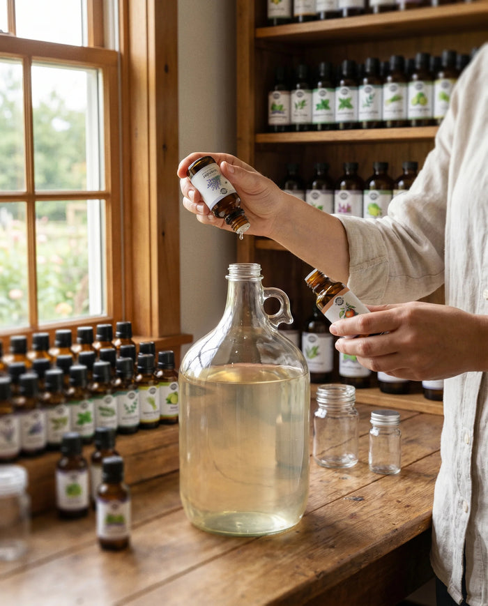 Rustic Strength, Image of a person custom scenting a product in a bottle