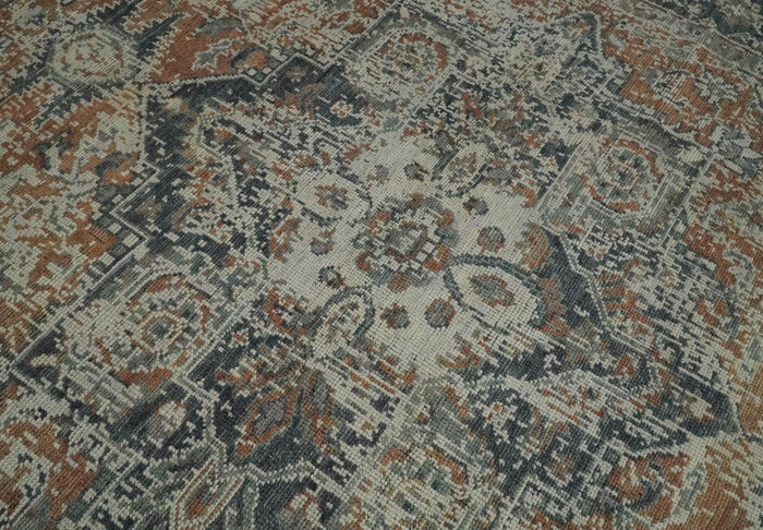 Modern Erased Heriz Hand Knotted 8x10 Rust and Silver Persian Area Rug | TRD2399 - The Rug Decor