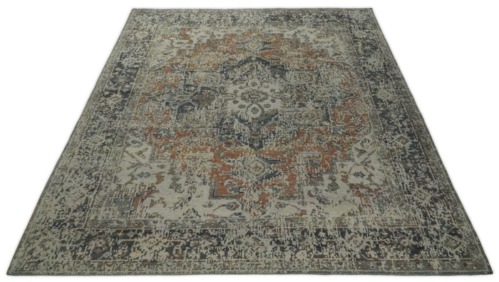 Modern Erased Heriz Hand Knotted 8x10 Rust and Silver Persian Area Rug | TRD2399 - The Rug Decor