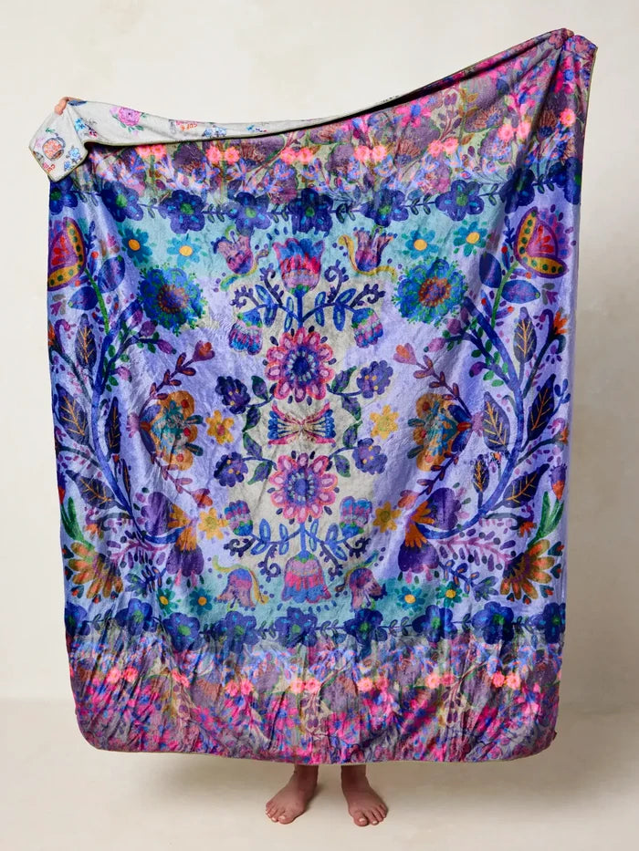 Double-Sided Cozy Throw Blanket - Border Folk Garden Coffee Cups-view 2