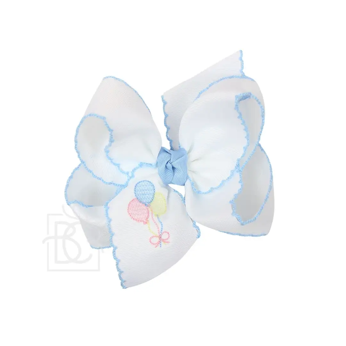 Embroidered Pastel Balloons Crochet Edge Hair Bow