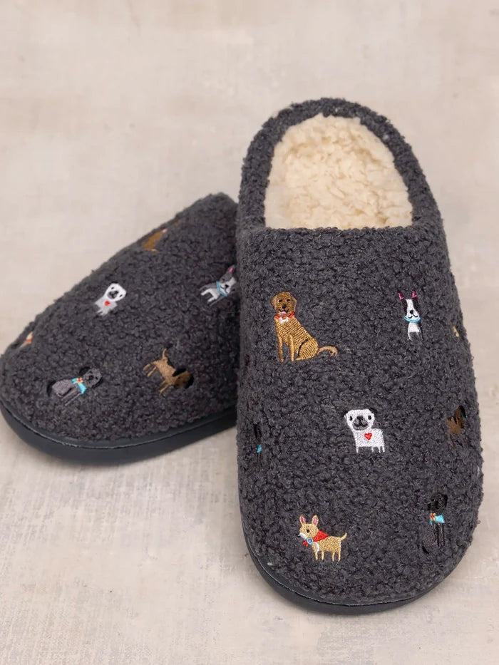 Embroidered Sherpa Slippers - Dogs-view 1
