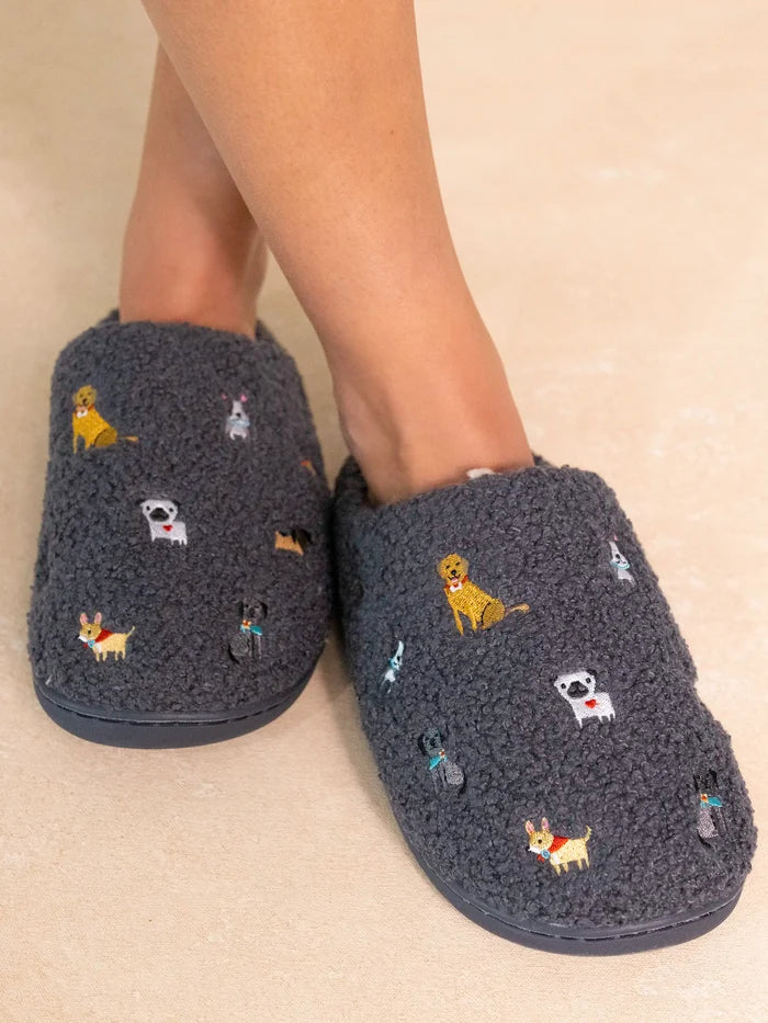 Embroidered Sherpa Slippers - Dogs-view 2