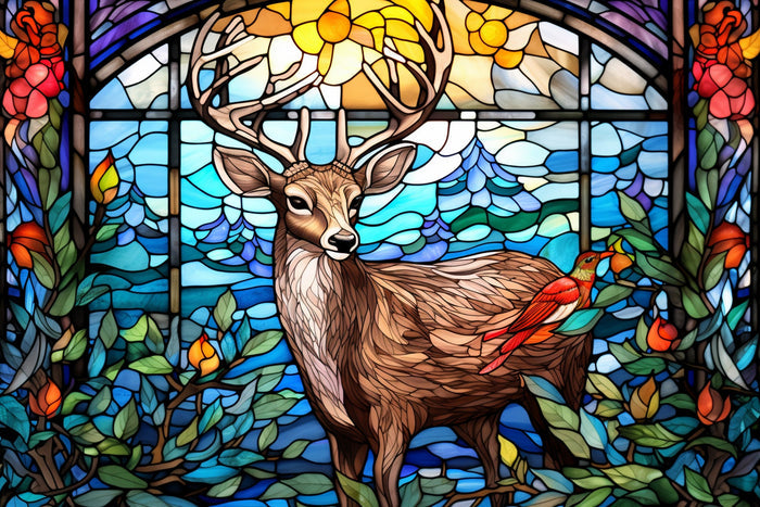 Frosty Wildlife Stained Glass - Ships From US