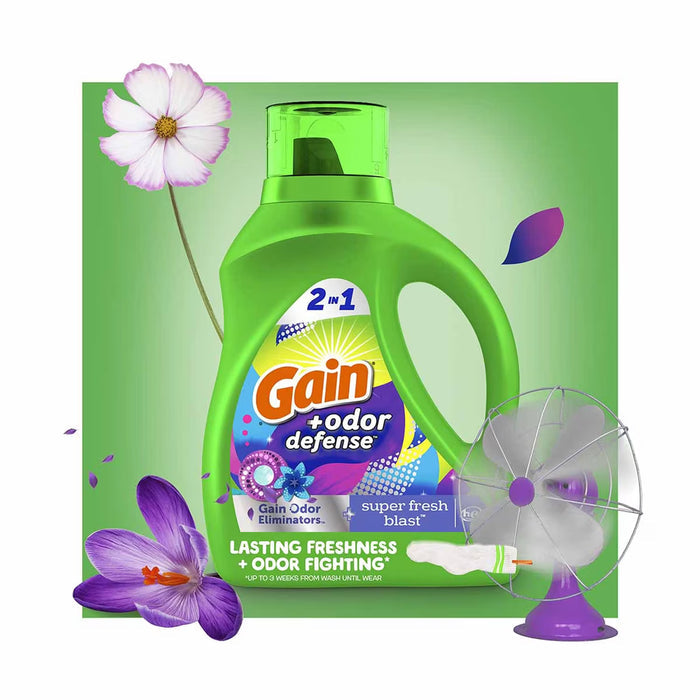 Gain Odor Defense Super Fresh Blast Liquid Laundry Detergent - 46 oz - 6 Pack