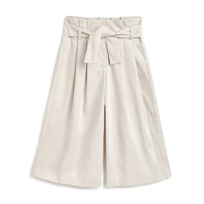 Girls Beige Pleated Trousers