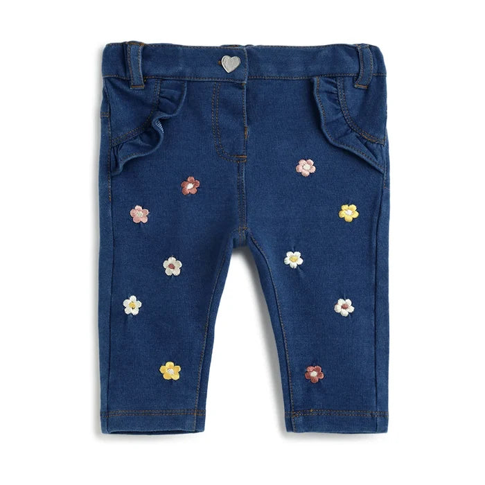 Girls Medium Blue Embroidered Jeans