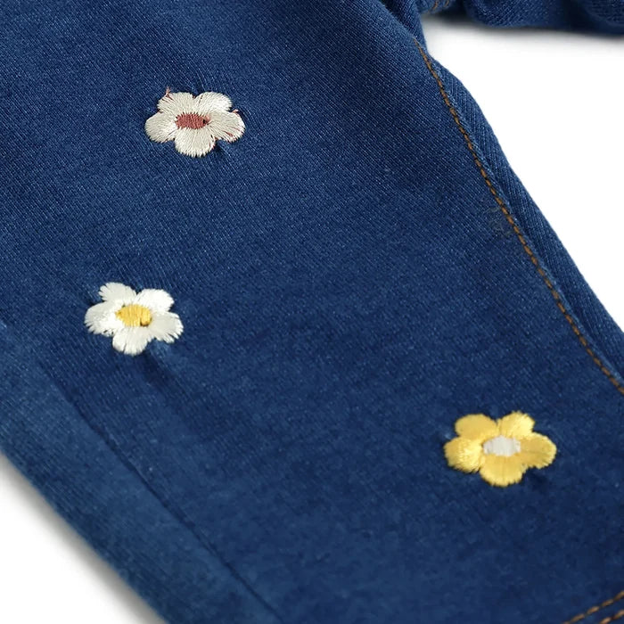 Girls Medium Blue Embroidered Jeans