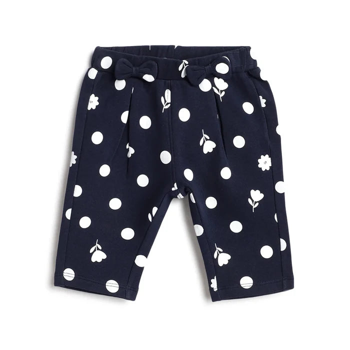 Girls Navy Self Design Trousers