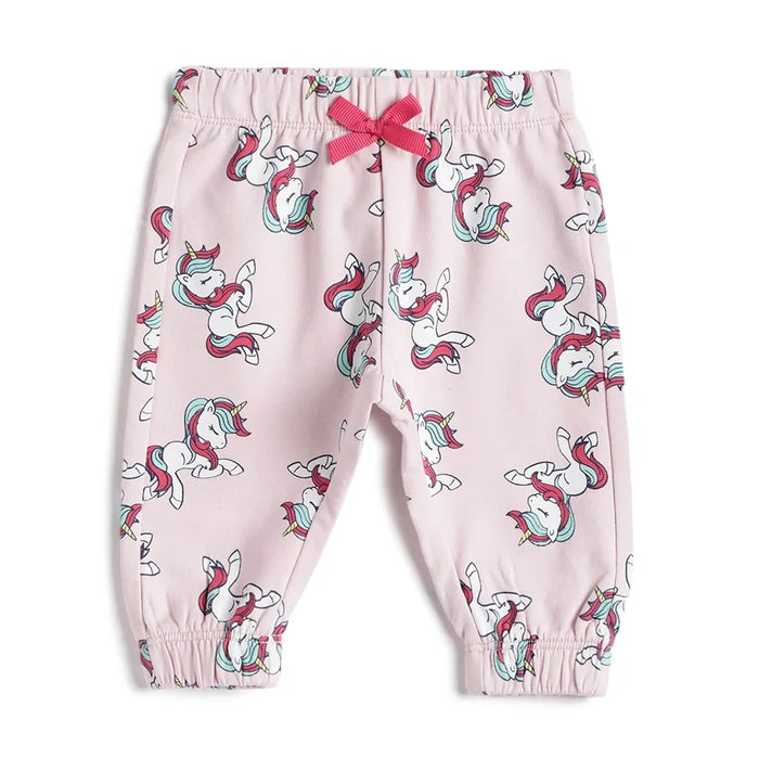 Girls Pink Animal Printed Joggers