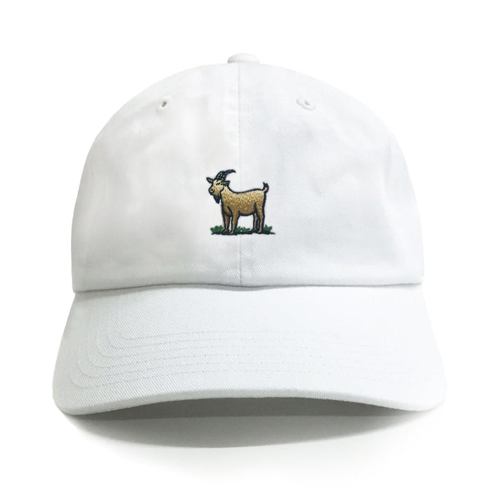 Goat White 6-Panel Dad Hat – cotton adjustable dad hat, funny GOAT embroidery, comfortable fit, perfect gift for dads
