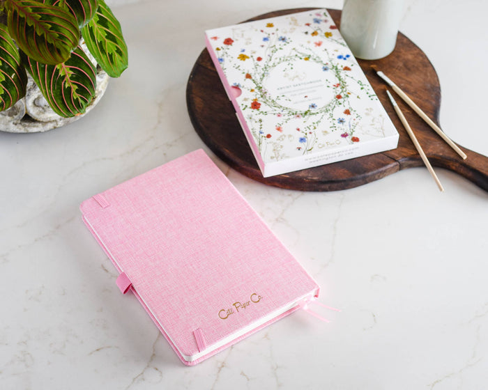 Gold Floral Embossed Linen Cover Sketchbook
