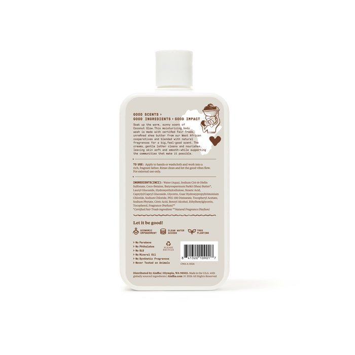 Alaffia Good Soap Body Wash, Coconut Glow, back of bottle