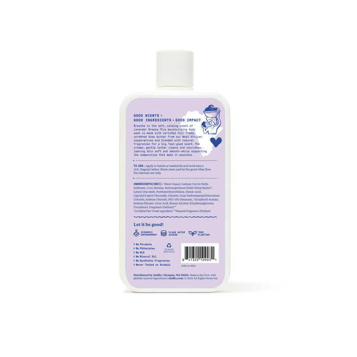 Alaffia Good Soap Body Wash, Lavender Breeze, back of bottle