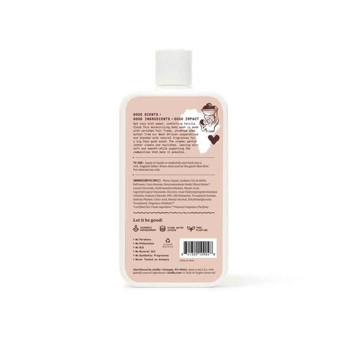 Alaffia Good Soap Body Wash, Vanilla Cloud, back of bottle