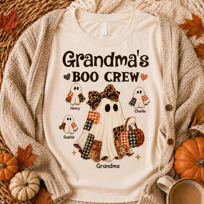 "Grandma's Fall Halloween" – Coquette Faux Patchwork Pattern Shirt | Personalized Gift For Grandma