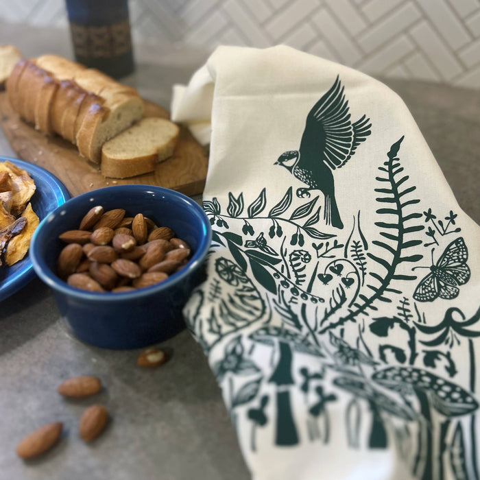 Hand-Printed Northwest Rainforest Dish Towel: 100% Cotton