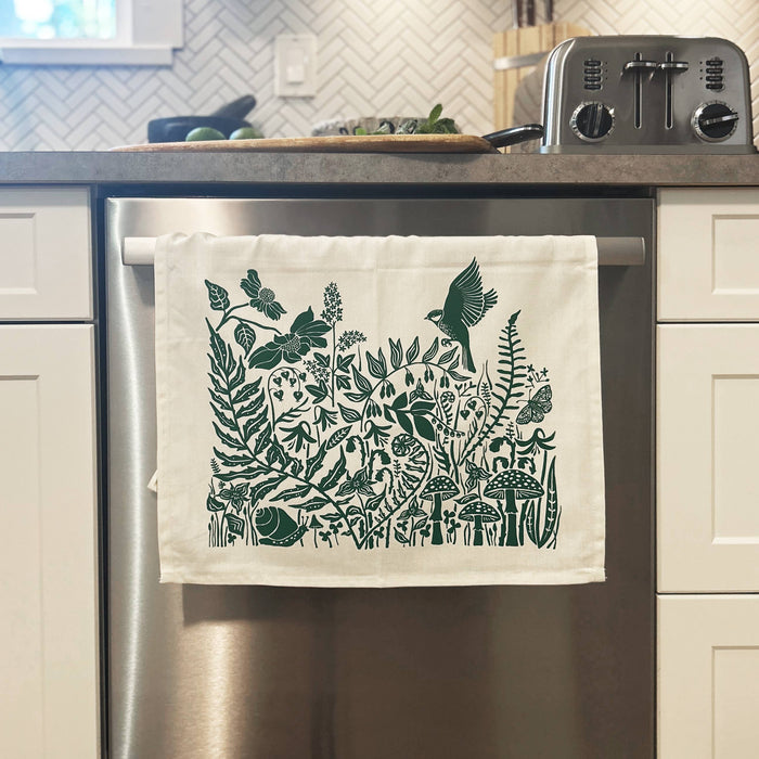 Hand-Printed Northwest Rainforest Dish Towel: 100% Cotton