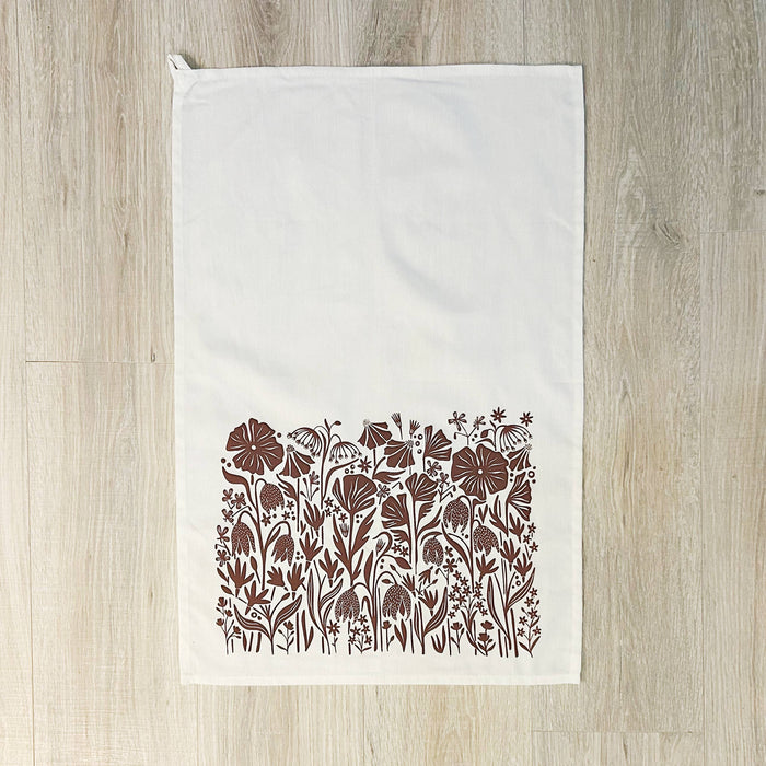 Hand-Printed Northwest Wildflowers Dish Towel: 100% Cotton