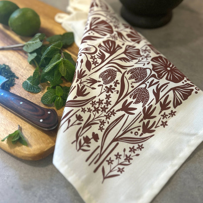 Hand-Printed Northwest Wildflowers Dish Towel: 100% Cotton