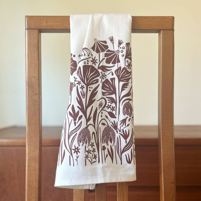 Hand-Printed Northwest Wildflowers Dish Towel: 100% Cotton