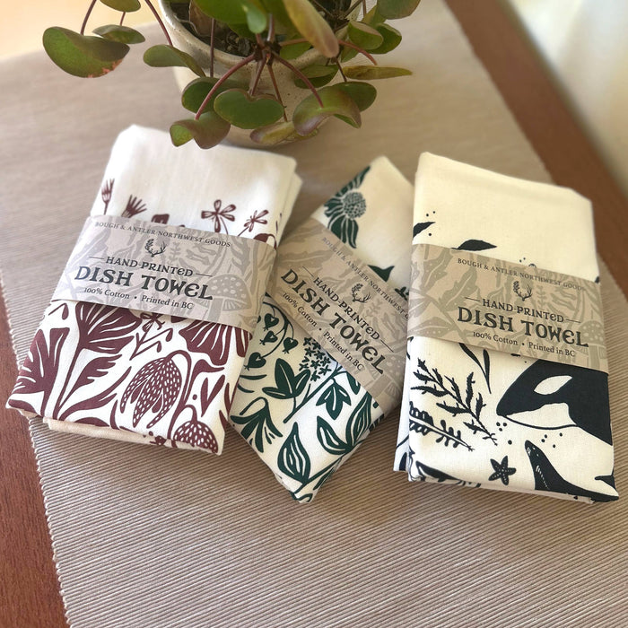 Hand-Printed Pacific Marine Life Dish Towel: 100% Cotton