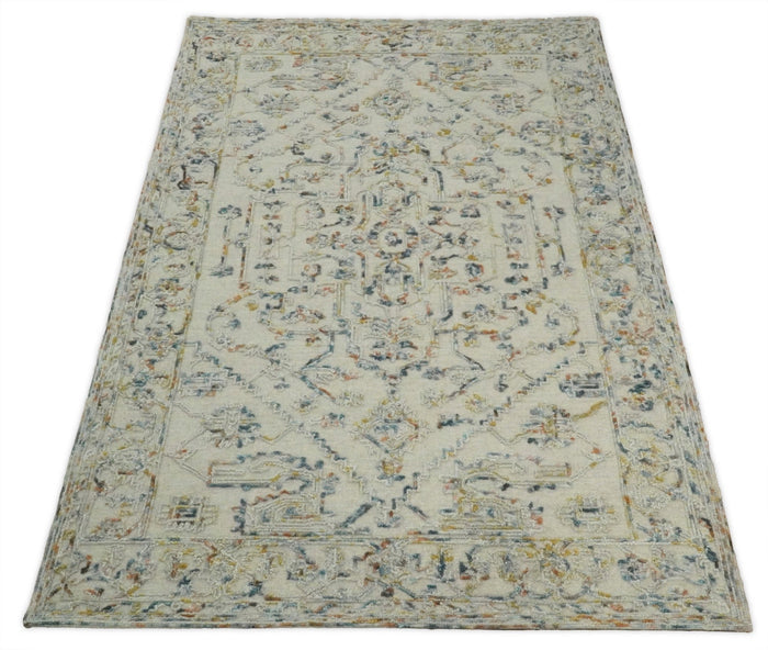 Hand Hooked 5x8 Silver and Blue Wool Textured Loop Area Rug | GAR5 - The Rug Decor