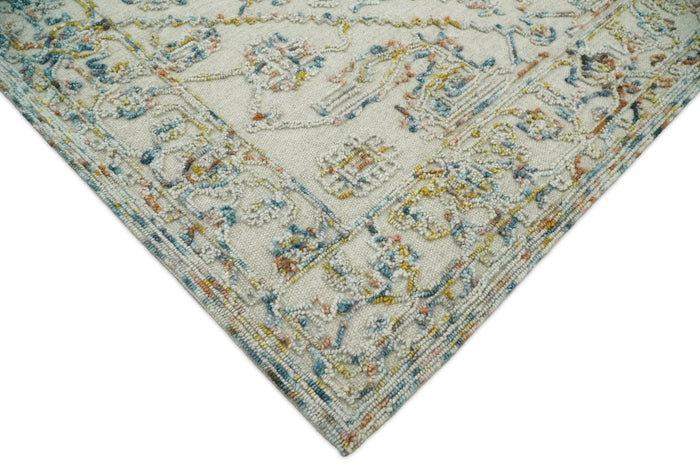 Hand Hooked 5x8 Silver and Blue Wool Textured Loop Area Rug | GAR5 - The Rug Decor