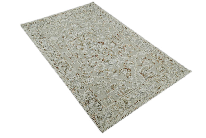 Hand Hooked 5x8 Brown and White Wool Textured Loop Area Rug | GAR3 - The Rug Decor