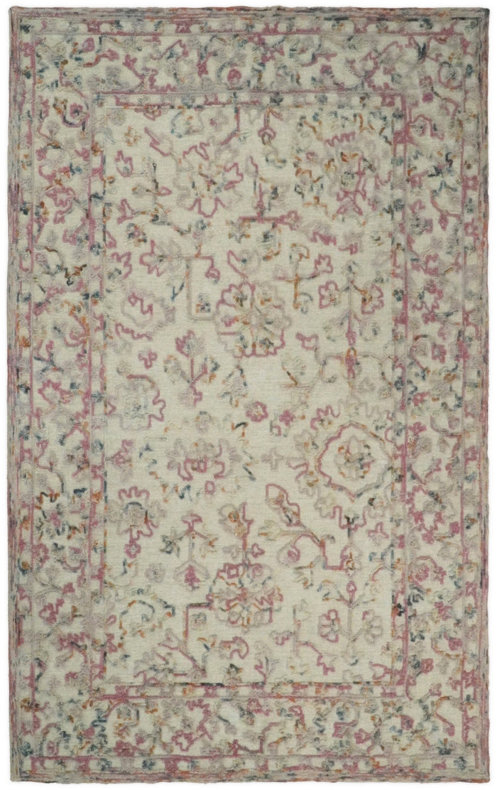 Hand Hooked 5x8 Pink and Beige Wool Textured Loop Area Rug | GAR12 - The Rug Decor