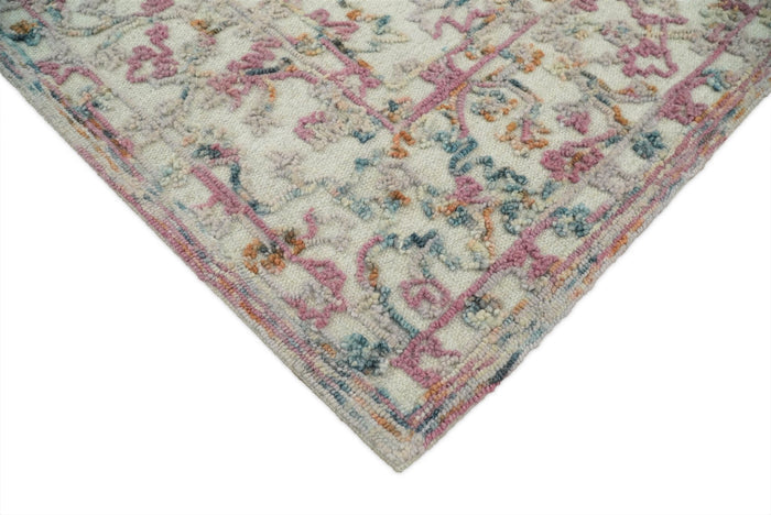 Hand Hooked 5x8 Pink and Beige Wool Textured Loop Area Rug | GAR12 - The Rug Decor
