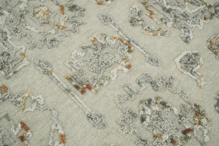 5x8 Hand Hooked Beige and Silver Wool Textured Loop Area Rug | GAR2 - The Rug Decor