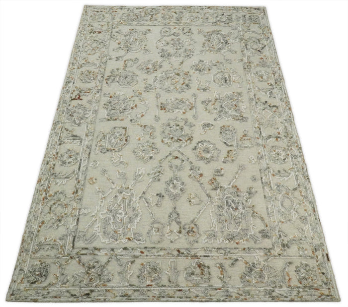 5x8 Hand Hooked Beige and Silver Wool Textured Loop Area Rug | GAR2 - The Rug Decor