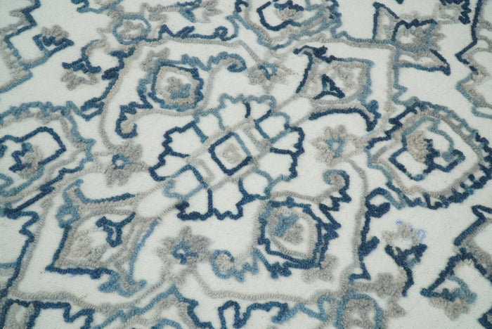 5x8 Hand Hooked Blue and Silver Wool Textured Loop Area Rug | GAR1 - The Rug Decor
