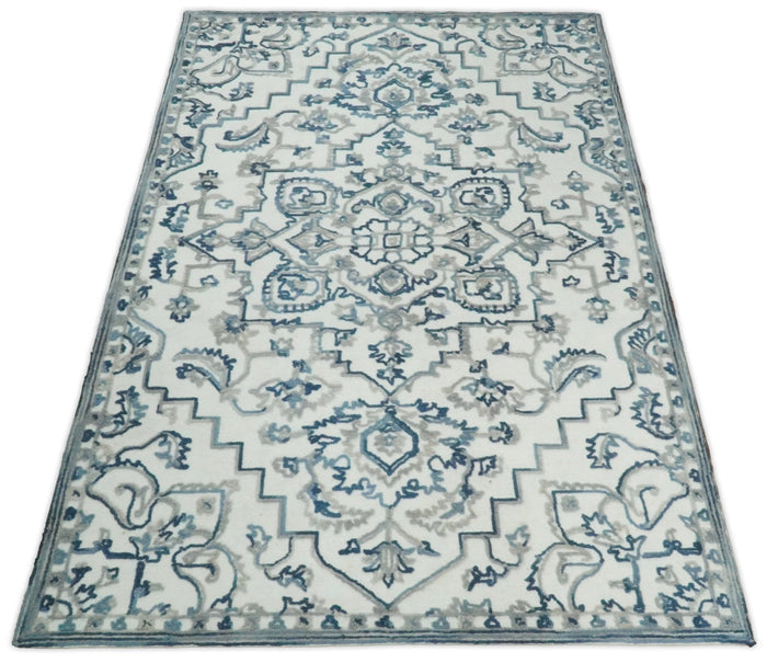 5x8 Hand Hooked Blue and Silver Wool Textured Loop Area Rug | GAR1 - The Rug Decor