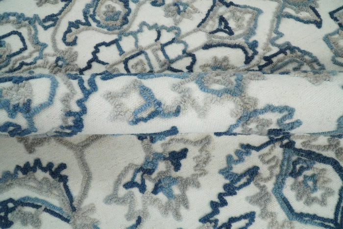 5x8 Hand Hooked Blue and Silver Wool Textured Loop Area Rug | GAR1 - The Rug Decor