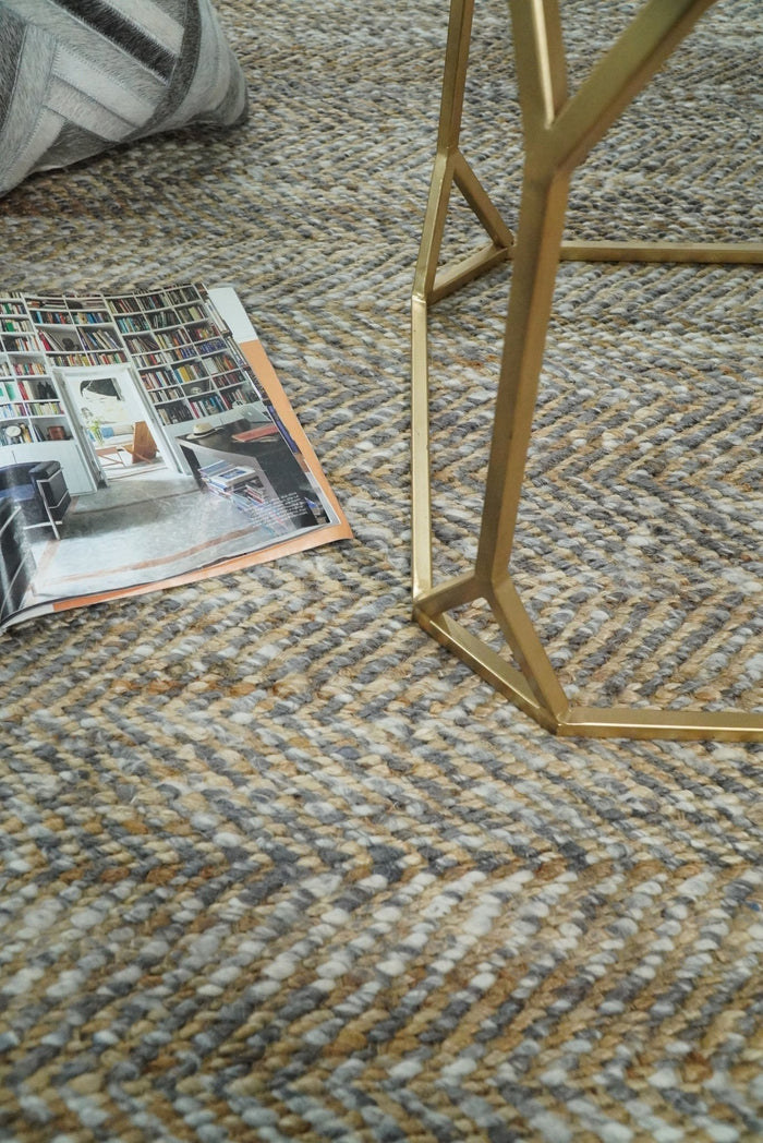 Hand Woven 100% Natural Fiber Jute and Wool Silver and Brown | JR11 - The Rug Decor