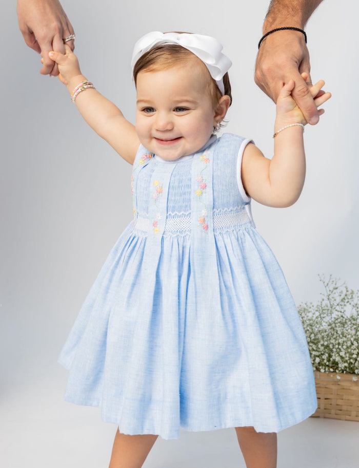 Hazel Light Blue Handsmocked Dress