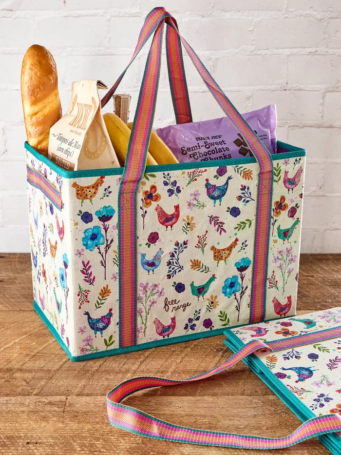 Heavy Duty Grocery & Go Bags, Set of 2 - Free Range Chickens-view 1